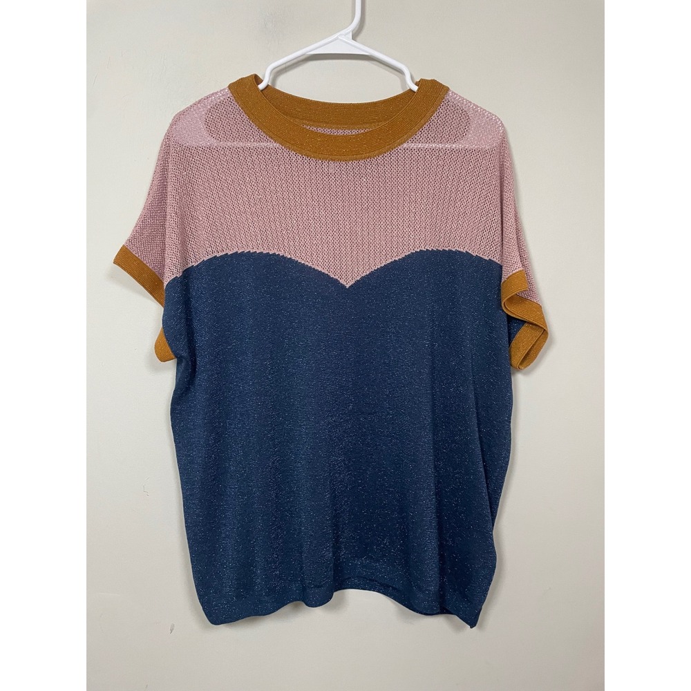 Nümph Nudarlene Pullover Size Medium Colorblock Metallic Loose Knit Lightweight